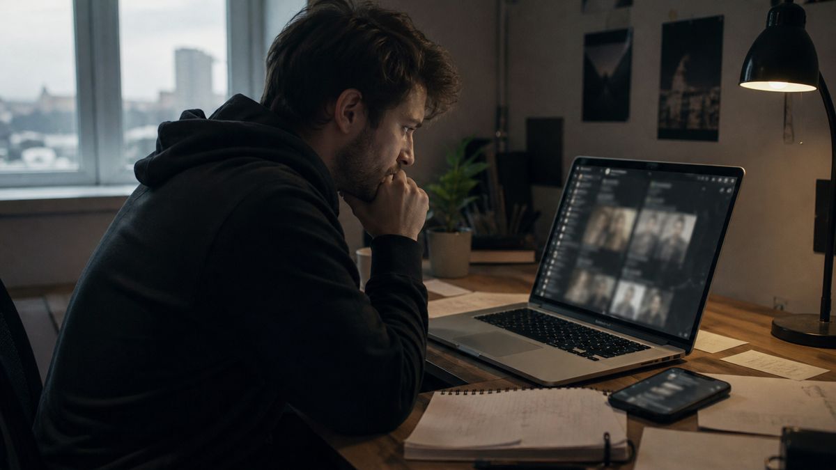 researcher exploring Telegram resources on a laptop