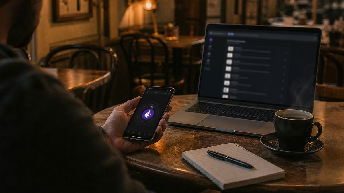 user exploring Tor Browser on smartphone in café
